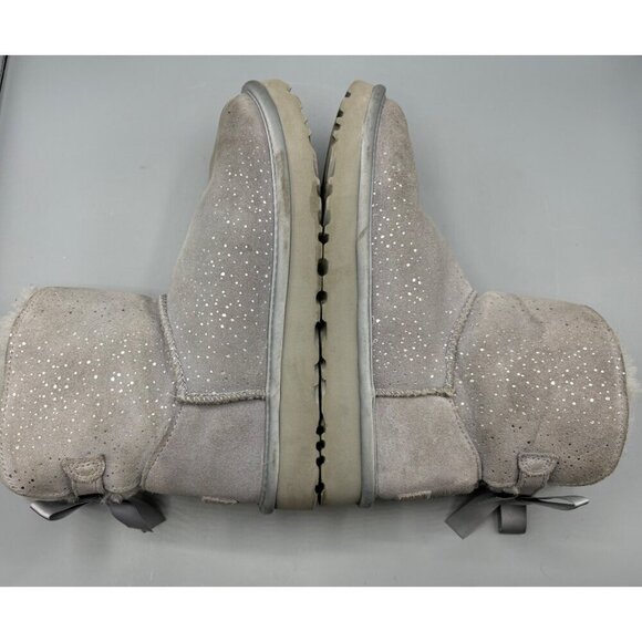 UGG Mini Bailey Bow Gray Sparkle Shearling Bow Boot 6 Womens Winter Suede - Picture 7 of 8